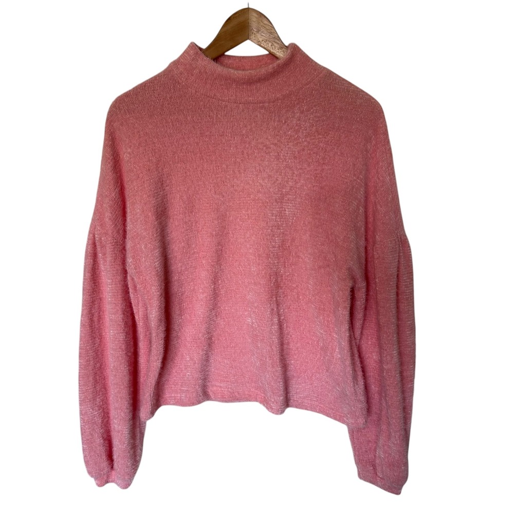 Sanctuary Sweater Womens XS Pink Excellent Eyelash Knit‎ Mock Neck Puff Sleeve